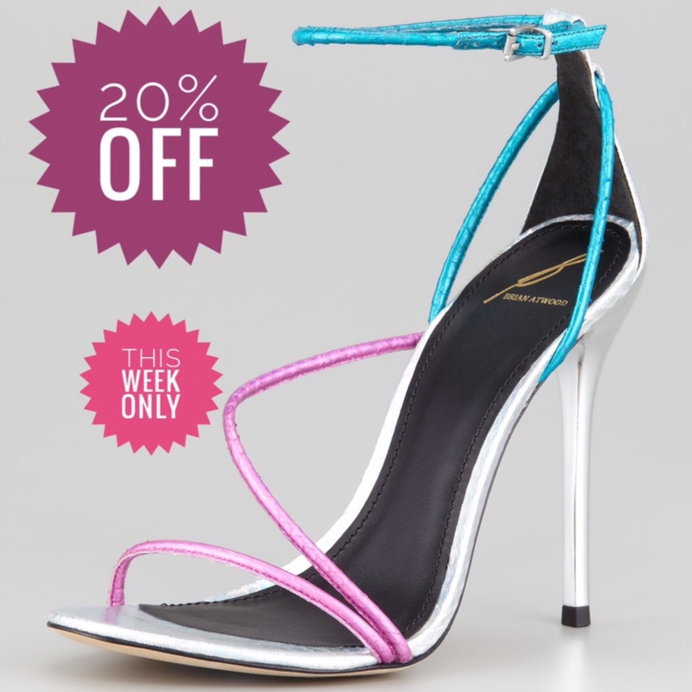 B Brian Atwood “Labrea” Hologram Snakeskin Sandal